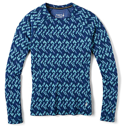 Smartwool Merino 250 Baselayer Pattern Crew - Womens, Alpine Blue/Modern Plaid, Extra Small, SW016371F54-AB/MP-X-Small