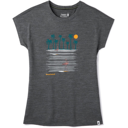 Smartwool Merino Sport 150 Surfing Flamingos Tee - Womens, Medium Gray Heather, Extra Small, SW016138084-XS