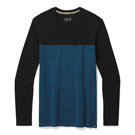 Smartwool Merino Sport 250 Henley - Mens, Black/Neptune Blue Heather, 2XL, SW016295E63-XXL