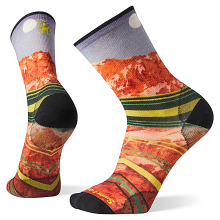 Smartwool PhD Ultra Light Moon Over Mountain Print Crew Socks, Multi Color, Large, SW004091150-L