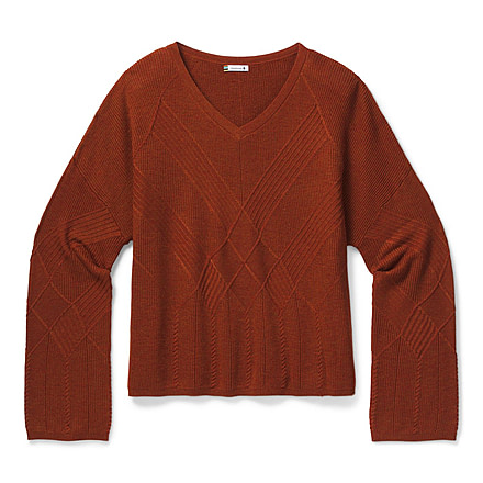 Smartwool Shadow Pine Cable V-Neck Sweater - Womens, Ginger Heather, Medium, SW016394E14-M