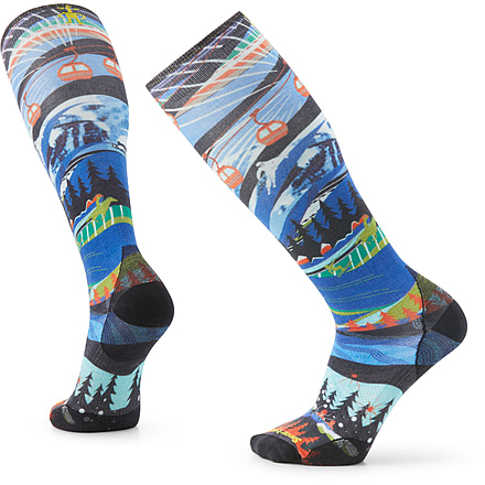 Smartwool Ski Zero Cushion Skication Print OTC Socks - Mens, G61 Mist Blue, Medium, SW001963G61M