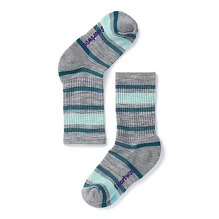 Smartwool Striped Hike Light Crew Sock - Kids, Light Gray-Mint, Large SW001212B16-L