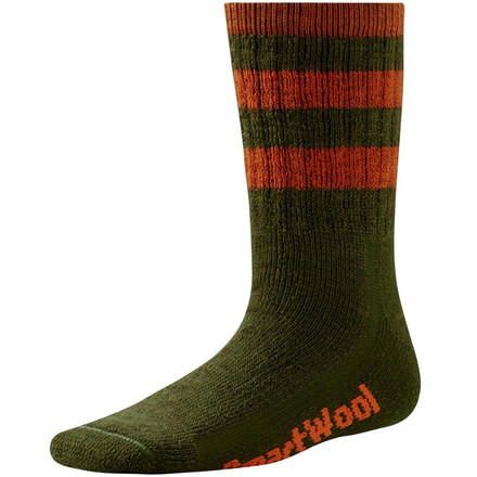 Striped Hike Medium Crew Sock - Kids-Loden/Bright Orange-Small