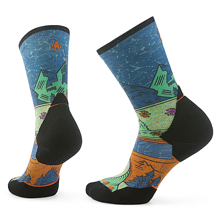 Smartwool Trail Run Targeted Cushion Mountain Print Crew Socks - Womens, Twilight Blue, Medium, SW002698G74100M000