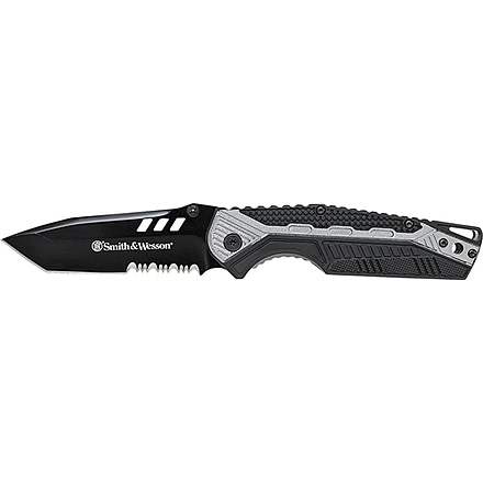 Smith &amp; Wesson Liner Lock Fixed Blade Knives, 8Cr13MoV Stainless Steel, Drop Point, Black, Rubberized Aluminum, SW612SCP