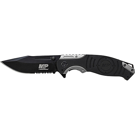 Smith &amp; Wesson Liner Lock Black/Grey Handle Folding Knife, 8Cr13MoV Steel, Drop Point, SWMP13GSCP