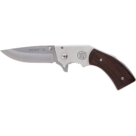 Smith &amp; Wesson Model 325 Revolver Folding Knife, 3in, Stainless Steel, Wood, Silver, 1168583