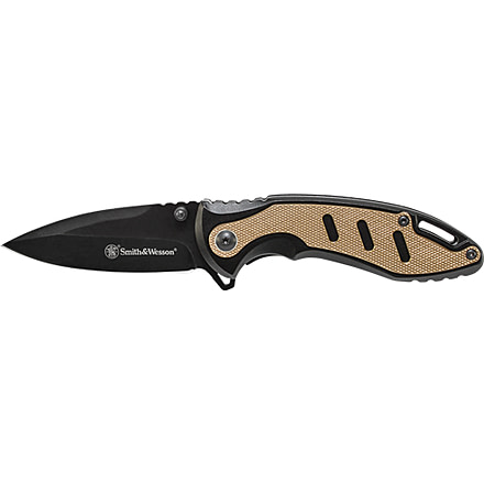 Smith &amp; Wesson Liner Lock Black/Brown Handle Folding Knife, 3 in, 7CR17MOV Stainless Steel, Extended Tang, CK117BRCP
