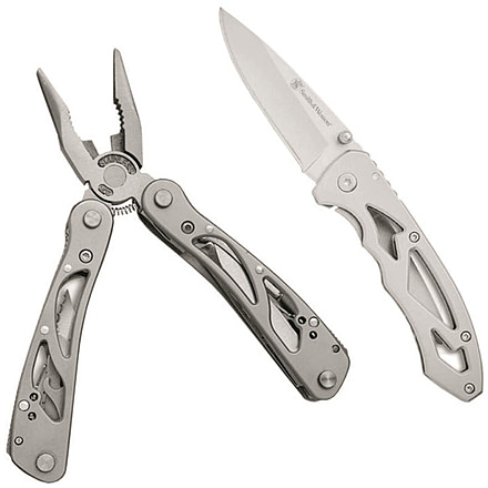 Smith &amp; Wesson SW &amp; Tool Combo Folding Knives, 2.75 in, 7CR17MOV Stainless Steel, Drop Point, Stainless, 1085961