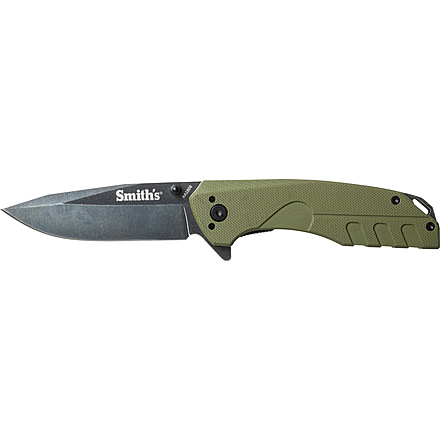 Smiths BattlePlan Folding Knife, 3.35in, 420 Stainless Steel, Black Stonewash, Drop Point Blade, G10 Handle, OD Green, SP-50996