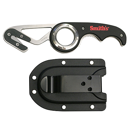 Smiths EdgeSport Folding Gut Hook/Seatbelt Cutter Knife, ABS Handle, Black, 51103
