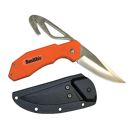Smiths EdgeSport Folding Knife w/ Gut Hook, 3in, 400 Stainless Steel, Skinner Blade/ Gut Hook, G10 Handle, Orange, SP-51104