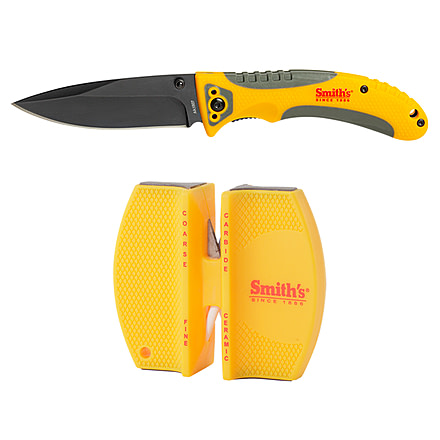 Smiths Trail Breaker Folding Knife, 3.5in, 420 Stainless Steel, Black, Drop Point Blade, 2-Step Knife Sharpener, 51015