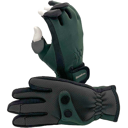 Snowbee Neoprene Gloves w/ Flip Tips, 2.5mm, Dark Green/Black, Large, 13122-L