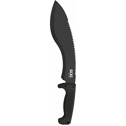 SOG Specialty Knives &amp; Tools SOGFari Machete Fixed Blade Knife, 12in, 3Cr13 Blade, Drop Point/Saw, Black, Kraton Handle, Black/Black, SOG-MC11-N