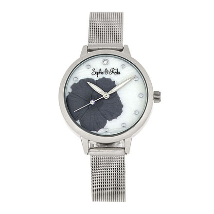 Sophie And Freda Raleigh Mother-Of-Pearl Bracelet Watch w/Swarovski Crystals, Grey, One Size, SAFSF5701