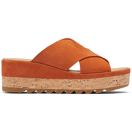 Sorel Cameron Flatform Mule Wedge Sandals Suede - Womens, Desert Sun/Gum 17, 7 US, 1999171-806-7