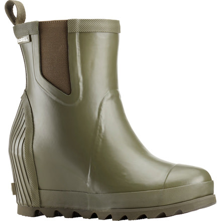Sorel Joan Rain Wedge Chelsea Rubber Boot-Nori/Sea Salt-Medium-9.5
