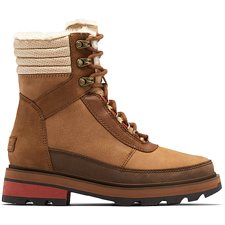 Sorel Lennox Lace Cozy STKD Waterproof Boot - Womens, Velvet Tan, Warp Red, 9.5, 2009271-242-9.5
