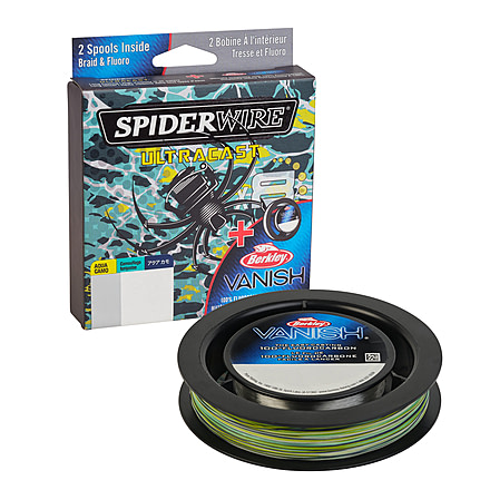 Spiderwire Ultracast Vanish Dual Spool Superline, 0.004in/0.11mm, 10lb/4.5kg, 164yd/150m, 4lb, Aqua Camo/Clear, SUCVNDS10-AQC