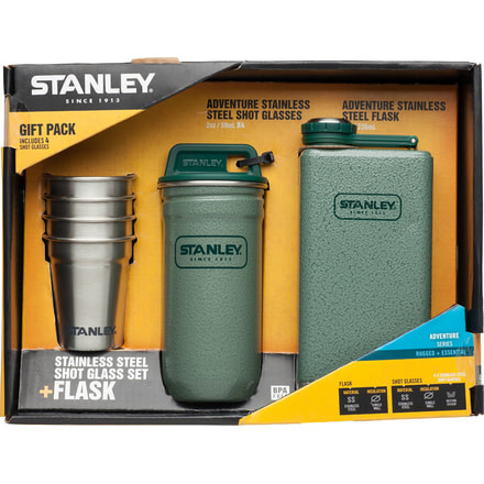 Adventure Stainless Steel Shots and Flask Set-Hammertone Green