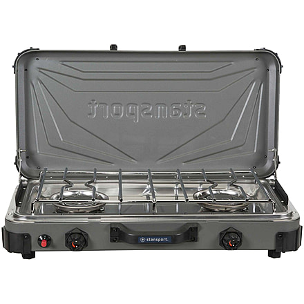 Stansport Boulder Series 2-Burner Propane Stove, 2x 25K BTU Burners, Gray, 24.24L x 17W x 15.5H, 212-700