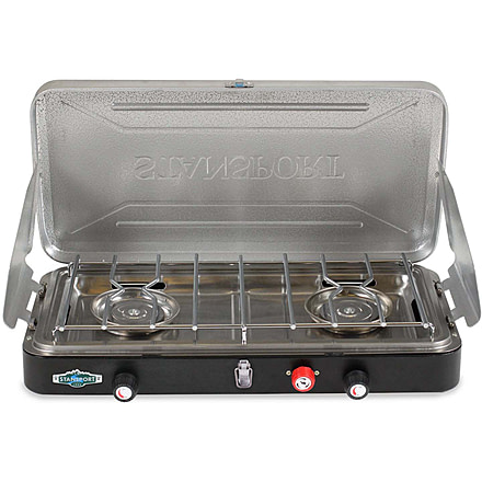 Stansport Deluxe 2-Burner Propane Stove, 2x 25K BTU Burners, Black, 213-300