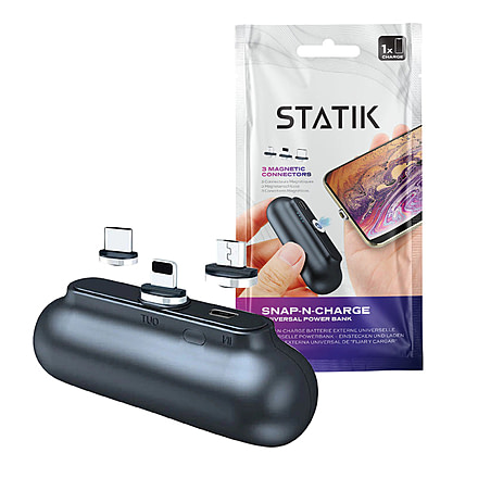 Statik Snap-N-Charge Universal Power Bank, Black, PUP-0373