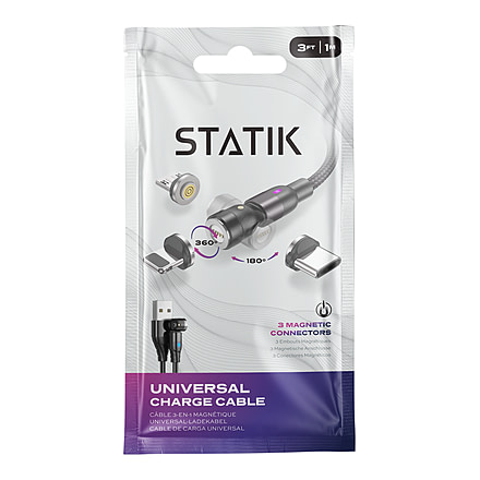 Statik Statik 360 Universal Charge Cable w/ 3 Rotating Magnetic Connectors, 3ft/1M, Black, PUP-0132