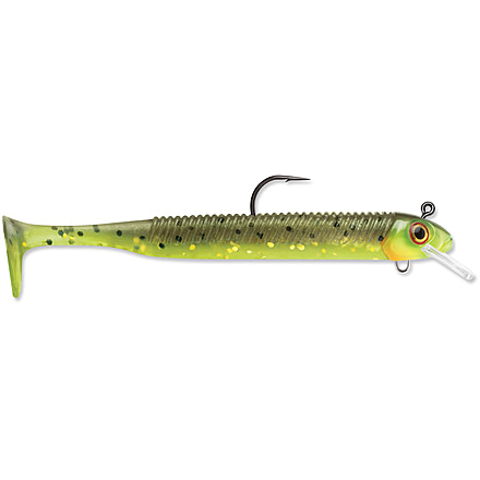 Storm 360GT Searchbait Swimmer, 3.5", 1/8oz Jig, #2/0 Hook 1 Rigged/2 Bodies, Hot Olive, SBS35HO-18J