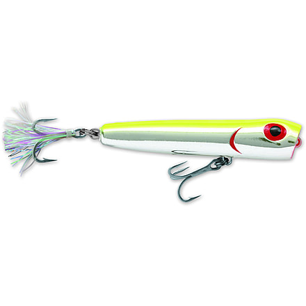 Storm Rattlin' Saltwater Chug Bug Topwater Popper, 3 1/4&quot; 3/8 oz, Metallic Silver/Chartreuse Back, Floating, CBS08037