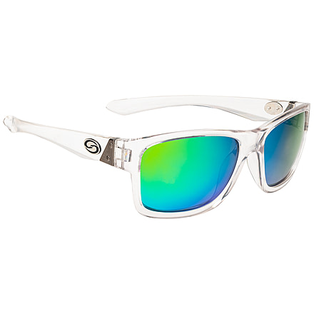 Strike King Plus Platte Sunglasses, Shiny Crystal Clear Frame, Multi Layer Green Mirror, Amber Base Lens, SG-SKP461