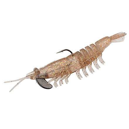 Strike King Tidal Shrimp Fishing Lure, Pre-rigged Soft Plastic Shrimp Bait, Durable Mesh Tail, 2/0 Single Hook, 3 1/2in, 1/4oz, Dishwasher Glitter, PRSSW3-553