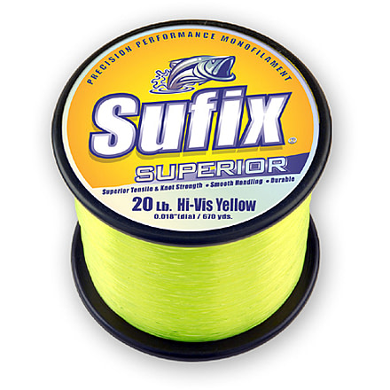 Sufix Superior Monofilament Line 20lb 670yd Hi-Vis Yellow 1/4lb Spool, 638-120