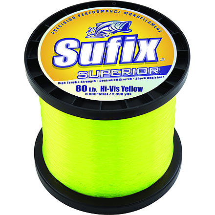 Sufix Superior Monofilament Line 80lb 655yd Hi-Vis Yellow 1lb Spool, 644-180