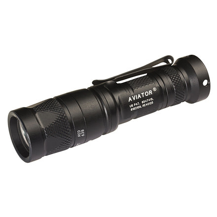 SureFire Aviator, 3 Volt, Dual Output 5/250 Lu White Light, 5/30 Lumens, 633 Mw Red Light, Alum Black Type III Ano, Z68 Clickie Switch, Black AVIATOR-RD