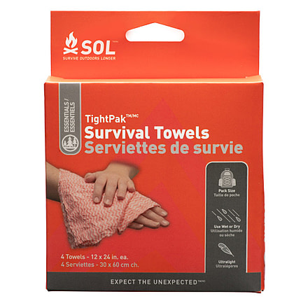 Survive Outdoors Longer SOL Tight Pack Survival Towel, 4 Pack, Red/White, 22in x 13in/558 x 330mm, 0140-1026