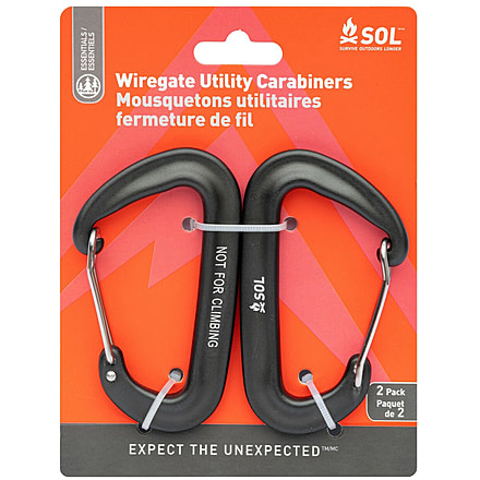 Survive Outdoors Longer Wiregate Utility Carabiner, 8 cm, 2 Pack, Black, 0140-0038