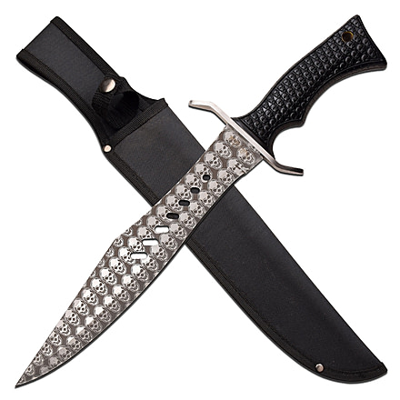 Survivor Bowie Fixed Blade Knives w/Etched Skull Pattern Blade, 11.75 in, 3Cr13 Stainless Steel Stainless Steel, Black, SV-FIX011BK