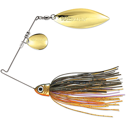 Terminator Pro Series Spinnerbait, Colorado/Willow Blades, Gold/Gold Blade Finish, Retro Gill, 3/8oz, PSS38CW112GG