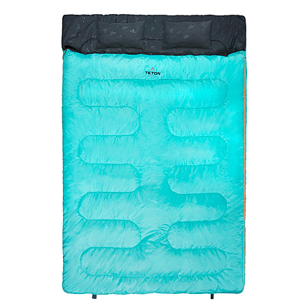 TETON Sports Cascade 40 F Double Sleeping Bag with Pillows, Double-Wide, Teal/Grey, 1320