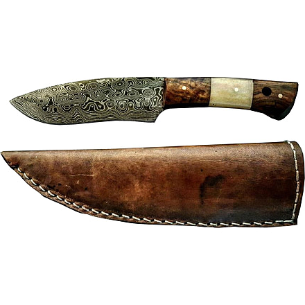 Titan Damascus Fixed Blade Knives, Overall Length - 7.3 in, Blade Length - 3.8 in, Handle Material - Black Walnut &amp; Camel Bone TD -095