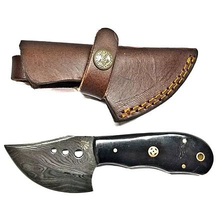 Titan Damascus Stainless Steel Knife 6.2in w/ Bull Horn Handle TD-029, TDK-29