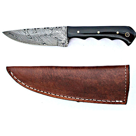 Titan Damascus Steel Fixed Knife 8in Bull Horn Skinny Handle TD-028, TDK-28