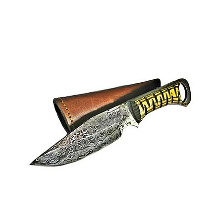 Titan International Knives Damascus Diamond Wood Steel Fixed Blade Knife, 8 inch, TDK-228