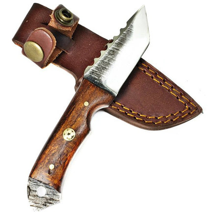 USED Titan International Knives Fixed Blade Knive, 3.1in, Carbon Steel, Tanto, Walnut Bone, TCK-52, EDEMO1