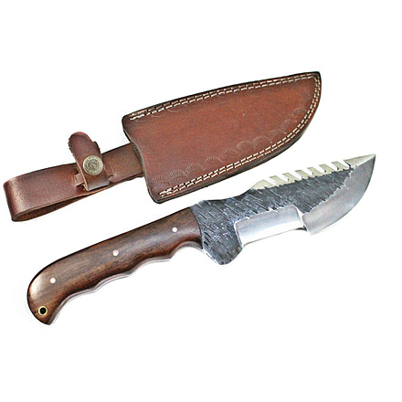 Titan International Knives Hand Forged Hunting/Utility Knife w/ Carbon Tracker 8in Blade, Walnut Wood Handle, 14in Overall TC-008