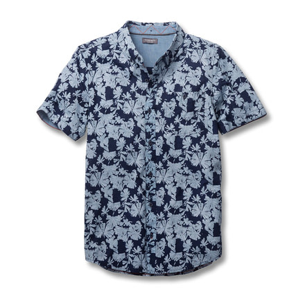 Toad&amp;Co Mattock Men's Short Sleeve Slim Shirt, Indigo Flower Print, Large T2222805-910-L