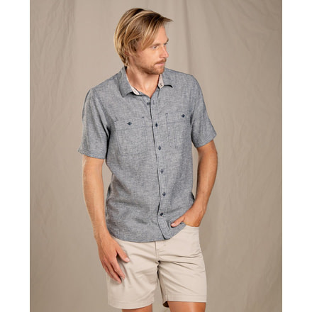 Toad&amp;Co Taj Hemp Short Sleeve Shirt Slim - Mens, Blue Chambray, Extra Large, T2002905-934-XL